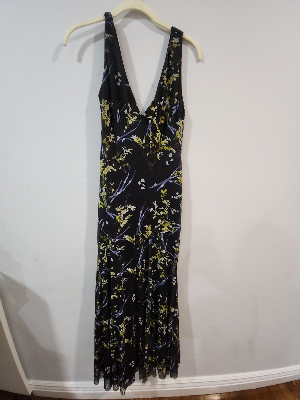 Zara Black Maxi Dress with Yellow and Blue Floral Print